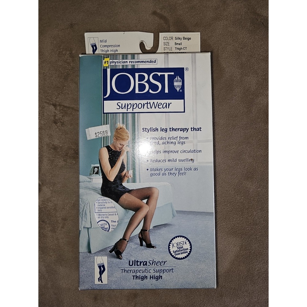 NIB Jobst Thigh High Ultrasheer Mild Compression 8-15 mmHg Silky Beige Small